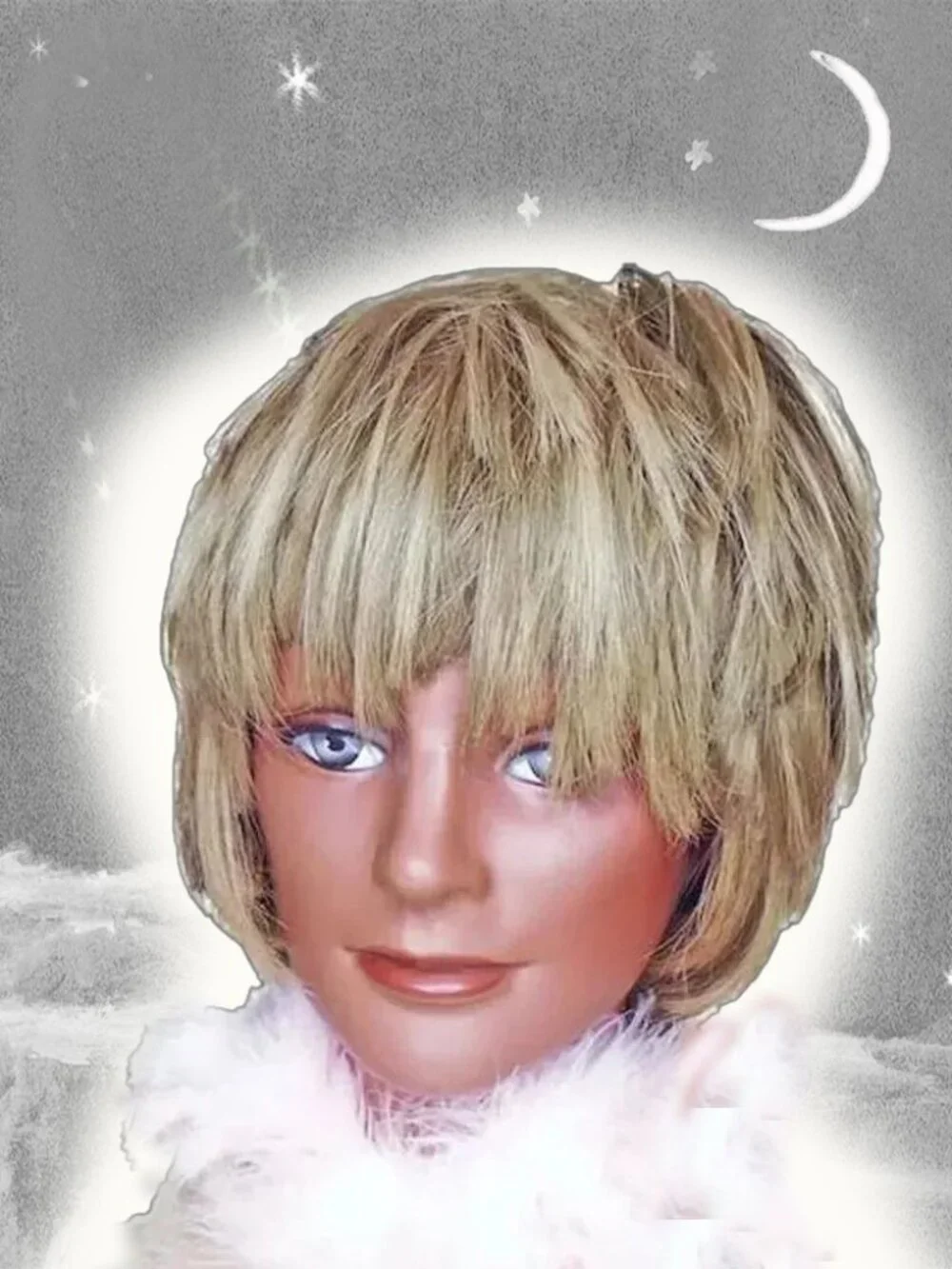 Shaggy Bob Wig, Multi-Toned Blonde, Heavy Bangs Glam Rock Courtney Love Grunge